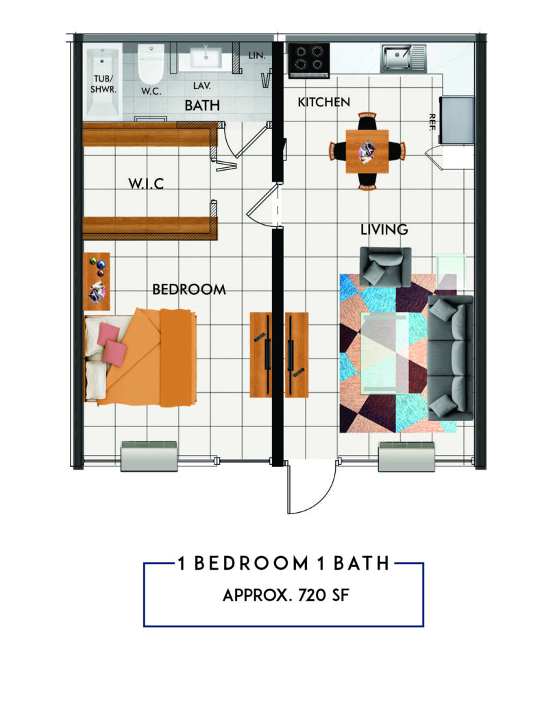 1 bedroom, 1 bathroom 